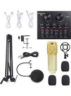 Buy Professional Condenser Microphone Bundle with Live Sound Card, Studio Recording & Broadcasting Set Golden in UAE