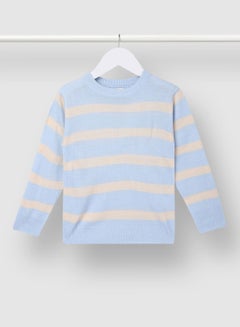 Buy Boys Round Neck Long Sleeve Sweater Blue/White in UAE