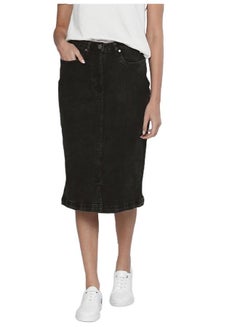 Buy Mid-Rise Straight Fit Denim Skirt Black in Saudi Arabia