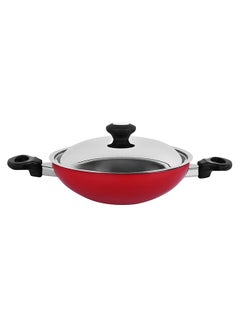 Buy Kadai With Stainless Steel Lid Red 24cm in UAE