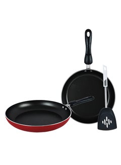 Buy 3-Piece Frying And Turner Pan Set Includes 1xTurner 22cm, Frying Pan Red/Black/Grey 28cm in UAE