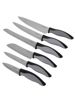 Buy 6-Piece Stainless Steel Knife Set Includes 1xParer Knife 3.5cm, 1xUtility Knife 4.5cm, 1xSantoku Knife 5cm, 1xChef Knife 8cm, 1xBread Knife 8cm, 1xSlicer Silver/Black/Grey in UAE