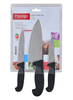 Buy 3-Piece Knife Set Includes 1xChef Knife 15cm, 1xUtility Knife 11cm, 1xParing Knife Silver/Black 9cm in UAE
