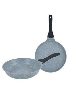 Buy 2-Piece Cast Aluminum Granite Non-Stick Cookware Set Includes 1xPan 24cm, 1xTawa Grey 26cm in UAE