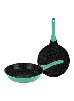 Buy 2-Piece Aluminium Fry Pan Set Sky Blue/Black 24cm in UAE