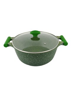 Buy Granite Non-Stick Aluminium Sauce Pan With Lid Green/Clear 28cm in UAE