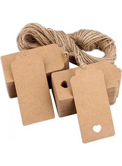 Buy 200-Piece Craft Paper Gift Tags With Natural Jute Twine Brown in UAE