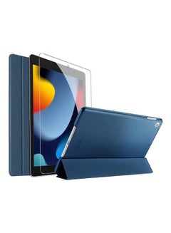 Buy Slim Stand Hard Shell Protective Smart Cover with Tempered Glass Screen Protector for 10.2 inch iPad 9th/8th/7th Generation Navy blue in Egypt