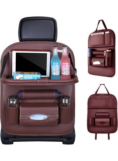 Buy Leather Car Seat Back Storage Bag With Foldable Table Tray in UAE