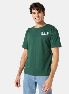 Buy Eco-Friendly Logo Oversized Crew T-Shirt Dark Green in UAE