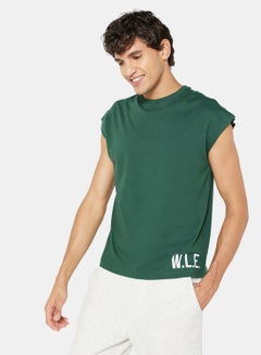 Buy Eco-Friendly Logo Cap Sleeve T-Shirt Dark Green in UAE