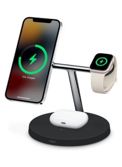 Buy Boost Charge Pro 3-In-1 Wireless Fast Charger With MagSafe 15W For iPhone 14,13,12,Apple Watch And AirPods Black/White in UAE