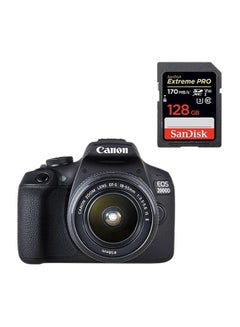 اشتري EOS 2000D DSLR Camera With 18-55 DC Lens، 24.1 MP، APS-C Sensor، Optical Viewfinder With 128 GB Extreme Pro UHS-I SDXC Memory Card Bundel في الامارات