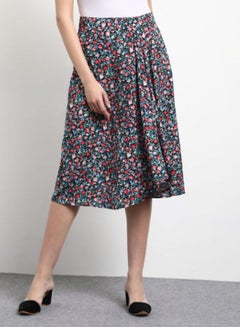 Buy Plated Detail Floral Print Midi Skirt Multicolour in UAE
