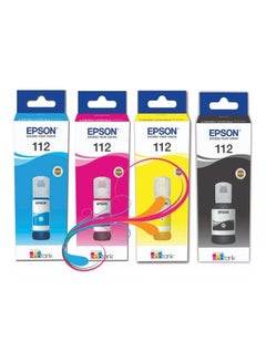 اشتري Pack of 4 Epson 112 Ink Bottle Set Black, Cyan, Yellow & Magenta في الامارات