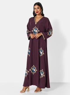 Buy Flower Embroidered Abaya Dress Purple in Egypt