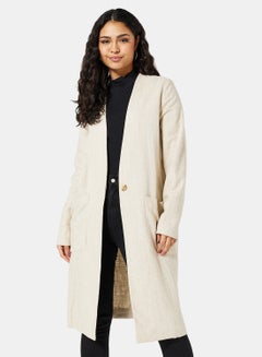 Buy Long Sleeve Button Detailed Trench Coat Beige in UAE