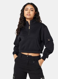 Buy Half-Zip Crop Sweatshirt Black in Saudi Arabia