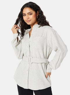 Buy Oversized Wool Blend Shacket Light Grey in UAE