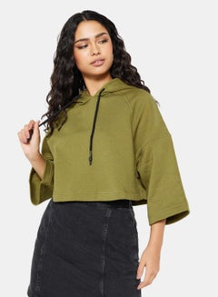 Buy Half-Sleeve Cropped Hoodie Green in UAE