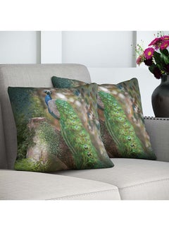 اشتري Dreamz Peacock Printed Filled Cushion 100% Polyester Home Decor Lightweight Square Throw Pillow For Sofas Couches Beds Multicolour 43x43cm في الامارات