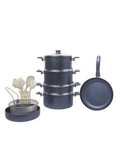 Buy 18-Piece Granite Cookware Set With Service Set Blue 26x26x12cm in UAE