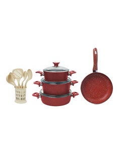 Buy 13-Piece Granite Cookware With Service Set Red 24x24x10.5cm in Saudi Arabia