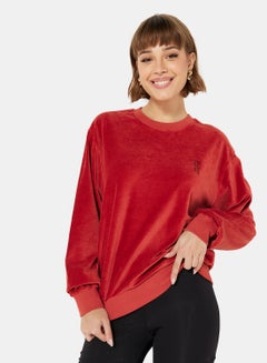 Buy Crew Neck Velour Sweatshirt Red in Saudi Arabia