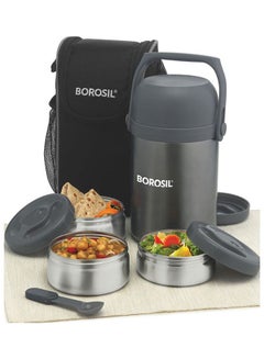 Buy 3 Layer Borosil Hot N Fresh Lunch Box Silver 16x16x28cm in UAE