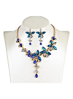 Buy Vintage Crystal Floral Pendent Necklace Earrings Set in UAE