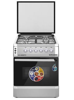 Buy Free Standing Gas Oven 60x60 - 4 Burners | Glass lid, Fixed Drawer, Stainless Steel Housing with Electric Ignition | Over has Lamp, Timer and Chicken Rotisserie | Made in Turkey SGO-6060FFD Silver/Black in UAE