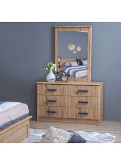 اشتري Raymond Dresser With Mirror 6-Drawer Vanity Table Modern Design Makeup Desk With Storage For Bedroom Summer Oak 120x42.5x184cm في الامارات