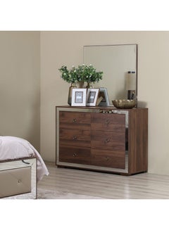 Buy Ezekiel Dresser With Mirror 6-Drawer Vanity Table Modern Design Makeup Desk With Storage For Bedroom Walnut/Mirror 115x40x158.5cm in UAE