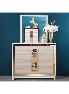 اشتري Helga Dresser With Mirror 4-Drawer Vanity Table Modern Design Makeup Desk With Storage For Bedroom Gold 120x42x102cm في الامارات