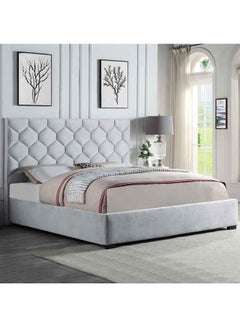 Buy Isabelle Queen Size Bed With Hydraulic Storage Modern Design Double Bedroom Furniture Light Grey 150x200cm in UAE