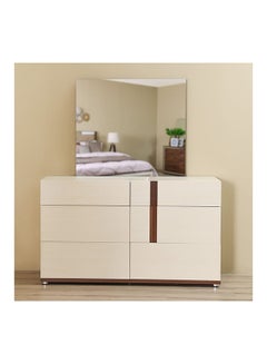 Buy Maybell Dresser With Mirror 6-Drawer Vanity Table Modern Design Makeup Desk With Storage For Bedroom White Maple/Walnut 138x41.5x161cm in UAE