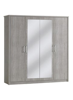 Buy Torino Wardrobe Cabinet Modern 4-Door Closet Clothes Storage Organizer For Bedroom Grey Oak/Silver Line in UAE