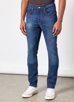 Buy Washed Slim Fit Jeans Dark Blue in UAE