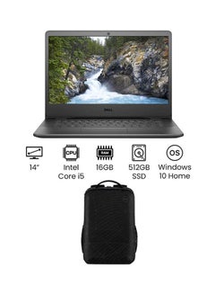 اشتري Vostro 3400 Laptop With 14-Inch Full HD Display, 11th Gen Core i5 1135G7 Processor/16GB RAM/512GB SSD/Intel Iris Xe Graphics/Windows 10 Home /International Version With Bag English Black في الامارات