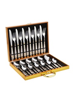 Buy 24-Piece Stainless Steel Cutlery Spoon,Fork And Knife Set Silver/Gold in Saudi Arabia