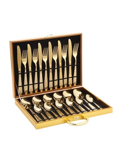 Buy 24-Piece Stainless Steel Cutlery Spoon,Fork And Knife Set Gold in Saudi Arabia