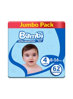 Buy Baby Diapers, Size 4, 8 - 16 Kg, 62 Count - Large, Jumbo Pack, Now Thinner And More Absorbent in UAE