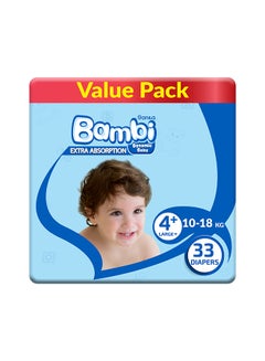 Buy Baby Diapers, Size 4+, 10 - 18 Kg, 33 Count - Large, Value Pack, More Absorbent in Saudi Arabia