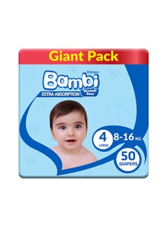 Buy Baby Diapers Giant Pack Size 4, Large, 8-16 KG, 50 Count in Saudi Arabia