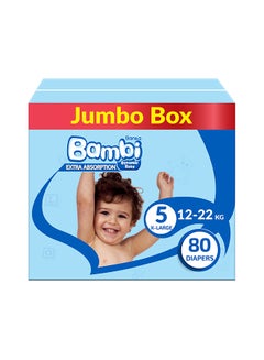 اشتري عبوة حفاضات الصندوق الجامبو للأطفال مقاس 5 لوزن من 12-22 كجم عدد 80 قطعة كبير جداً بتصميم جديد أرفع لامتصاص أكثر في السعودية