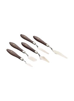 Buy 5-Piece Stainless Steel Palette Knife Set Silver/Brown in Saudi Arabia