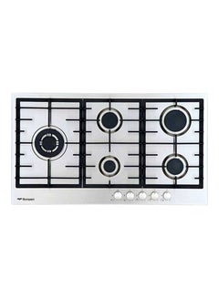 Buy Gas Hob 90 cm 5 Burners Cast Iron Safety Full Stainless BO293GC/L Silver in Egypt