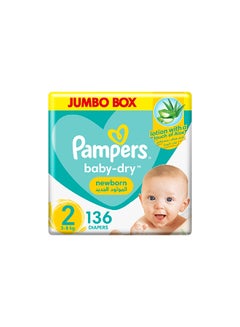 Buy Baby-Dry Diapers Lotion With A Touch Of Aloe, Size 2, Newborn, 3-8 Kg, 136 Baby Diapers in Saudi Arabia