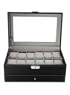 Buy 12-Compartment PU Leather Watch Organizer Box in Saudi Arabia