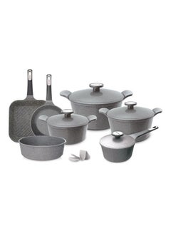اشتري 11 Pcs Xterma Cookware Set Granite Grey 18cm, 20cm, 24cm, 28cm, Grill 28cm, Cake Pan 26cm, Fry Pan 26cm في السعودية